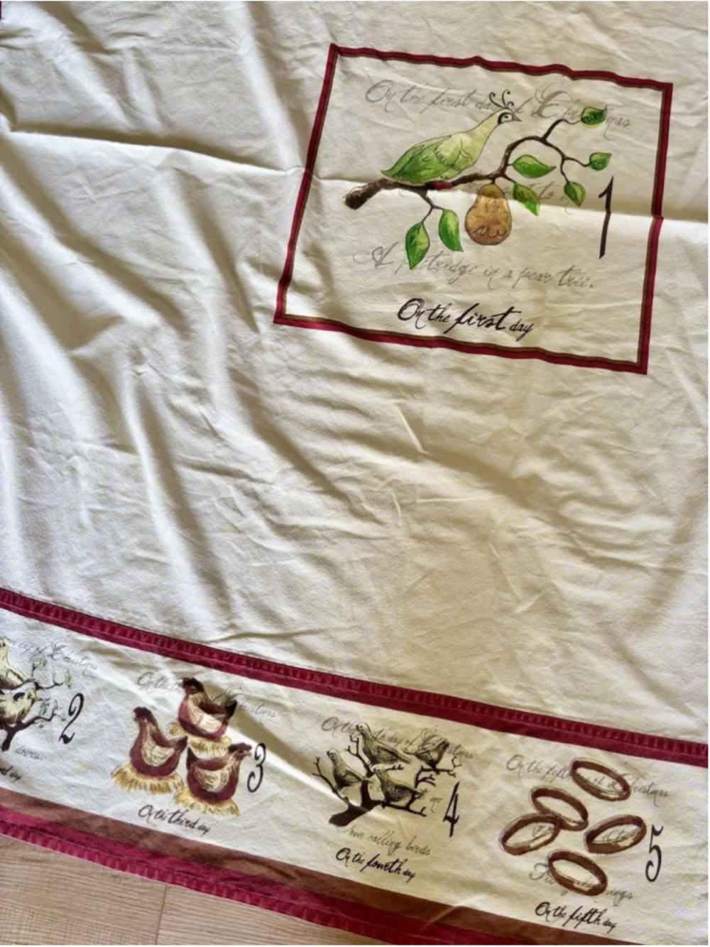 Vintage Williams Sonoma 12 Days of Christmas Tablecloth Retired Red Border